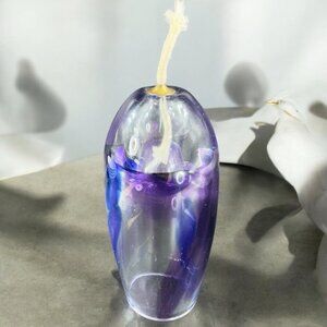 Vintage Multicolor Art Glass Oil Lamp Paperweight Made In Poland Polish Glass